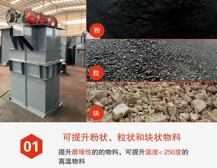 斗式提升機能夠提升的物料種類比較多大致可分:粉,粒,塊等多種類型。