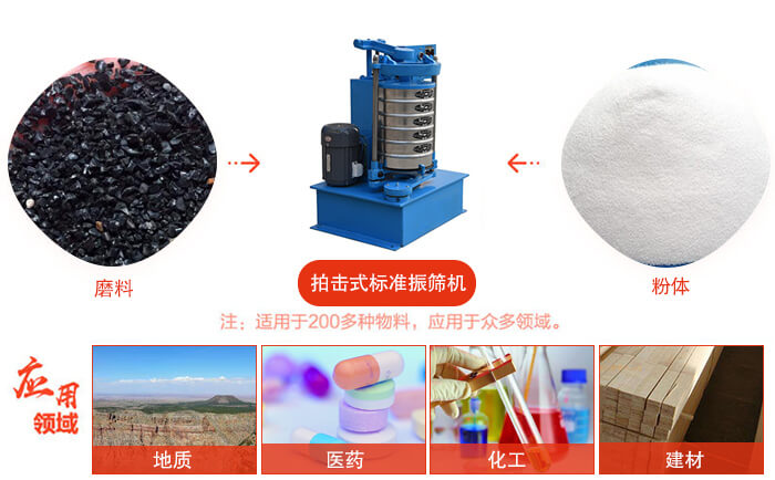 拍擊篩適用于多種物料顆粒狀，粉狀，不規則物料的篩分。